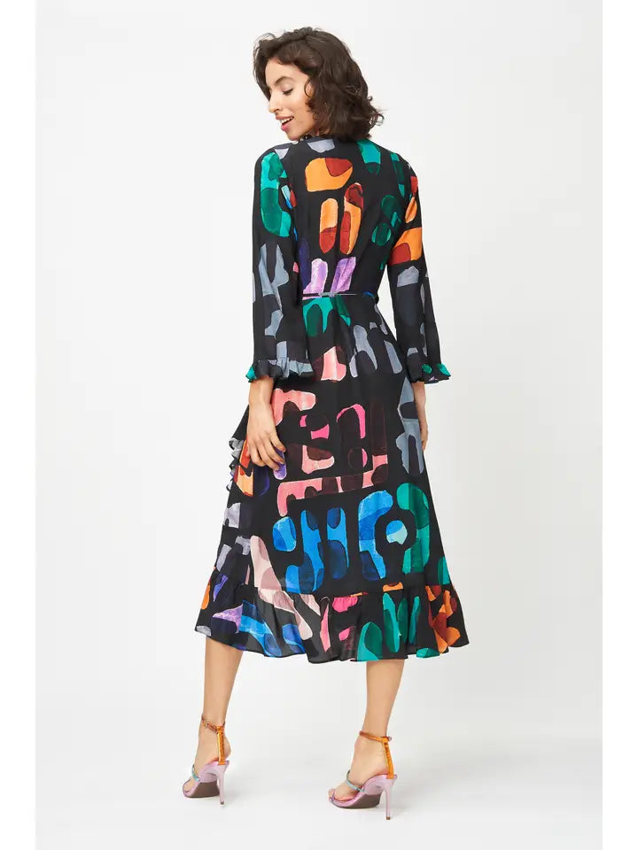 Fresha London Midi Abstract Wrap Dress