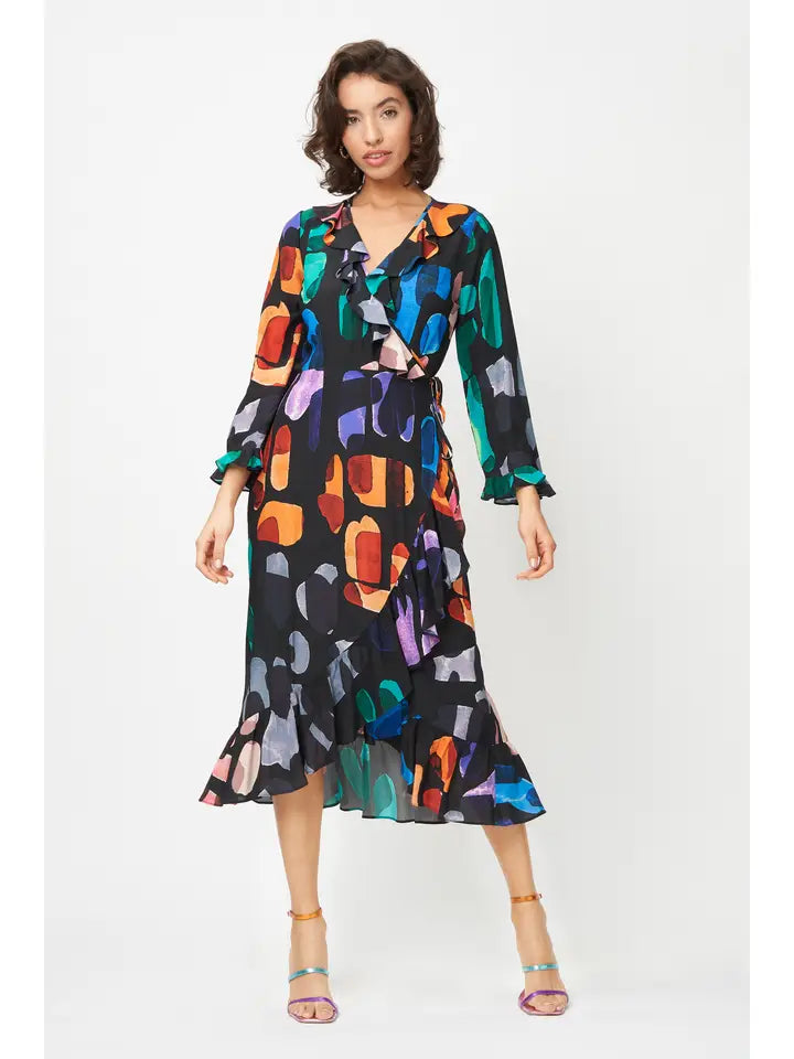 Fresha London Midi Abstract Wrap Dress