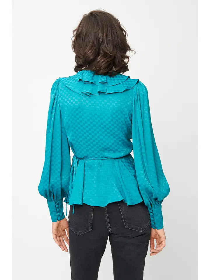 Fresha London Erin Teal Checkboard Blouse