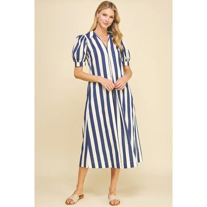 Pinch Navy Stripe V-Neck Maxi Dress