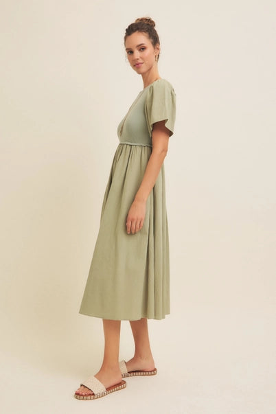 In February Rib Sweater Top Midi Dress - Sage