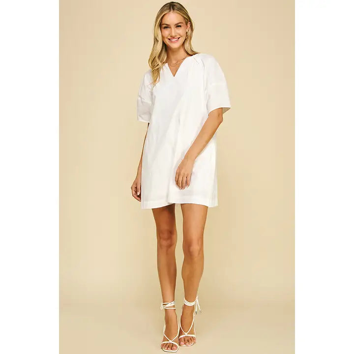 Pinch Off White Solid Woven Mini Dress