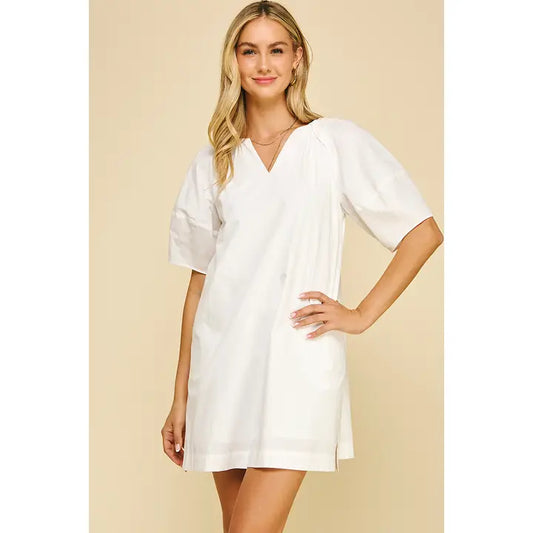 Pinch Off White Solid Woven Mini Dress