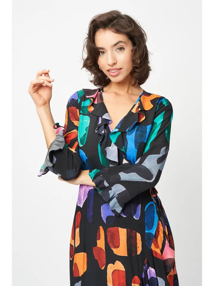 Fresha London Midi Abstract Wrap Dress