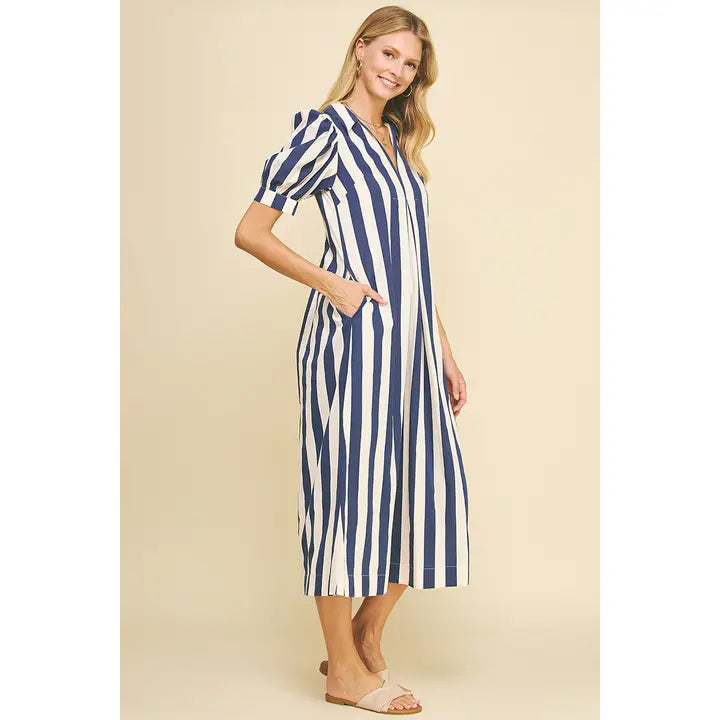 Pinch Navy Stripe V-Neck Maxi Dress