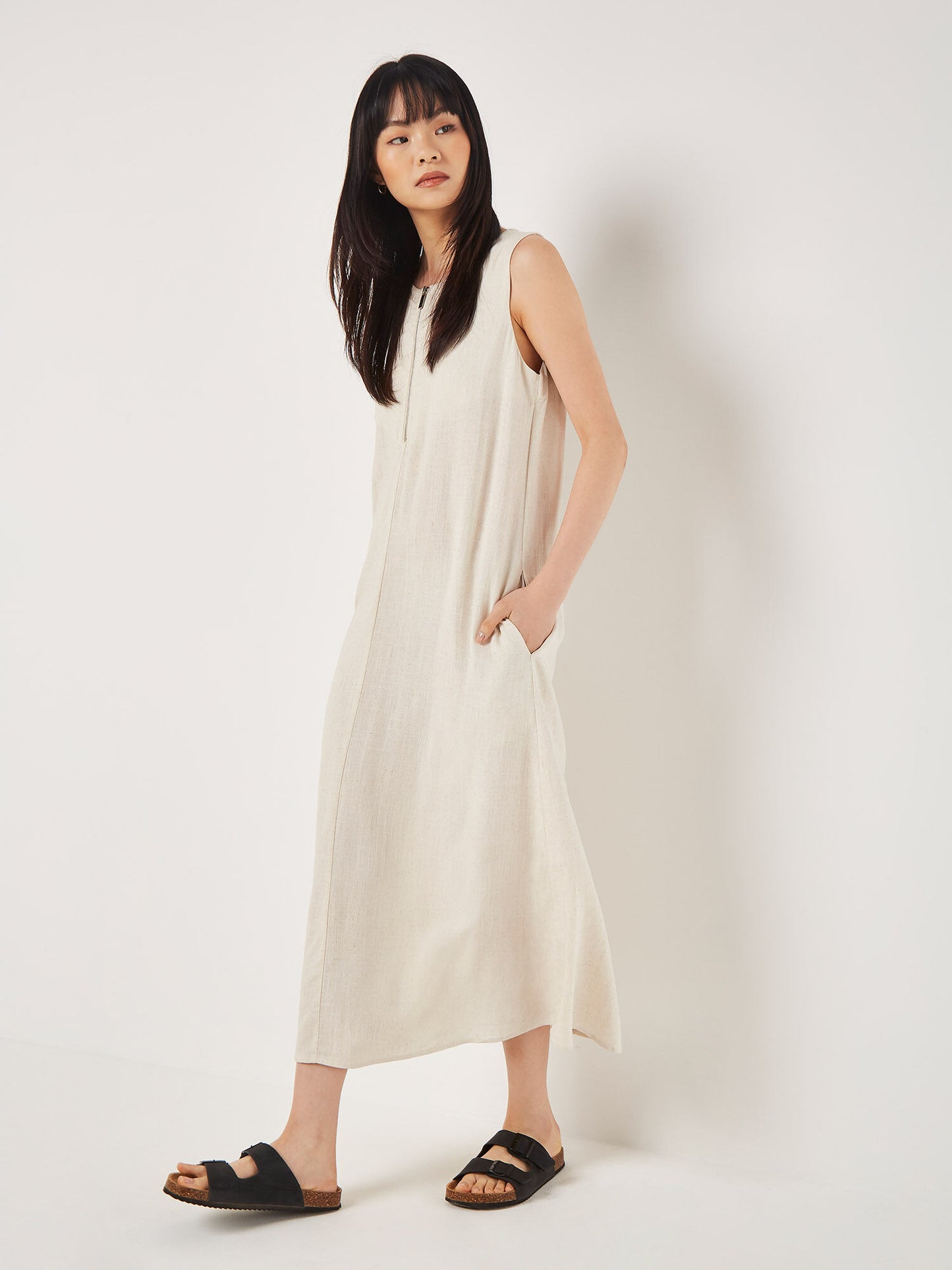 Apricot Linen Blend Maxi Dress