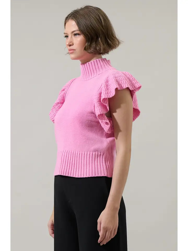 Sugarlips Ruffled Cropped Sweater - Pink