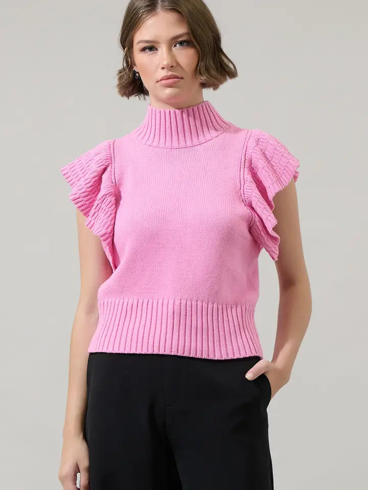 Sugarlips Ruffled Cropped Sweater - Pink