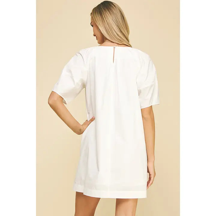 Pinch Off White Solid Woven Mini Dress