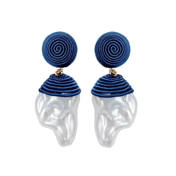 Navy Natural Pearl Statement Drop Earrings