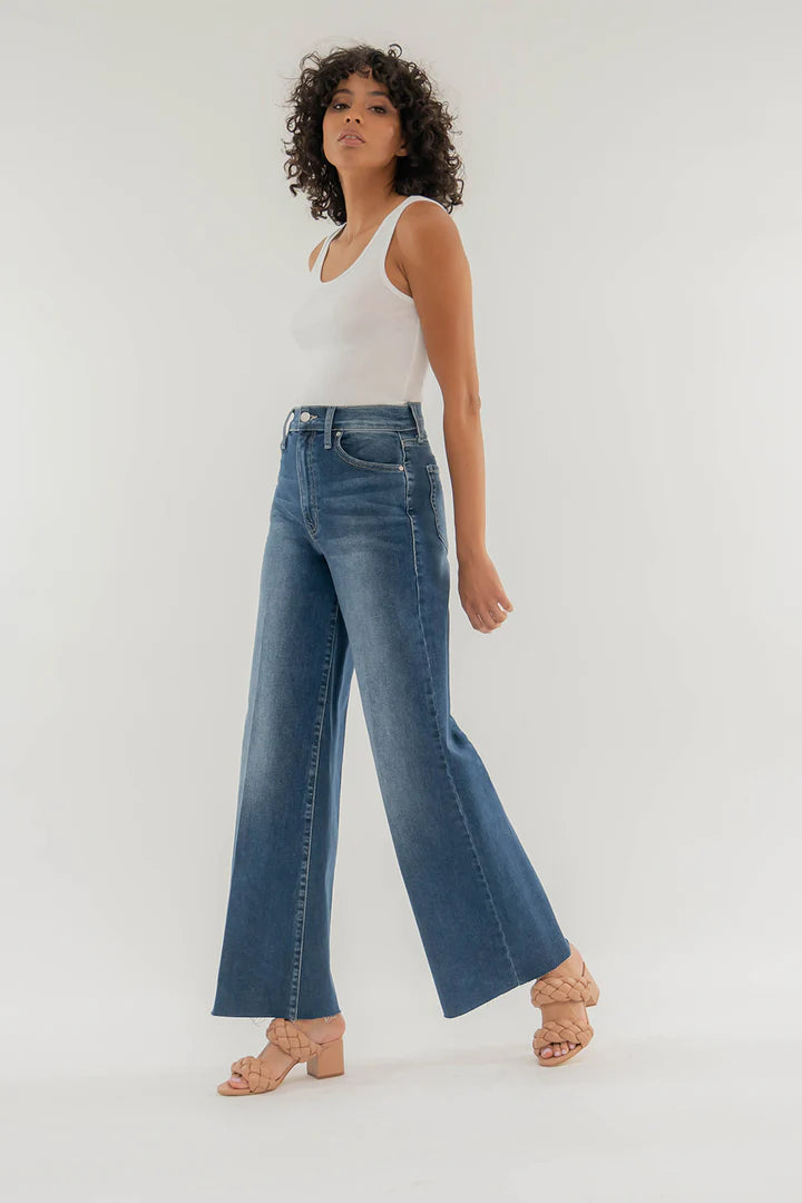 Level 99 Hudson Wide Leg Denim in Cotton Blue