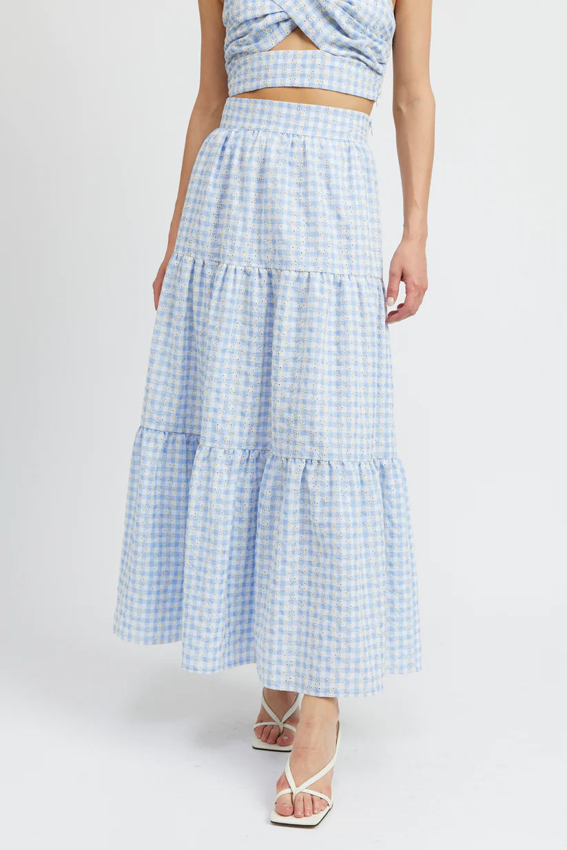 Jacquie the Label Embroidered Betty Midi Skirt in Baby Blue