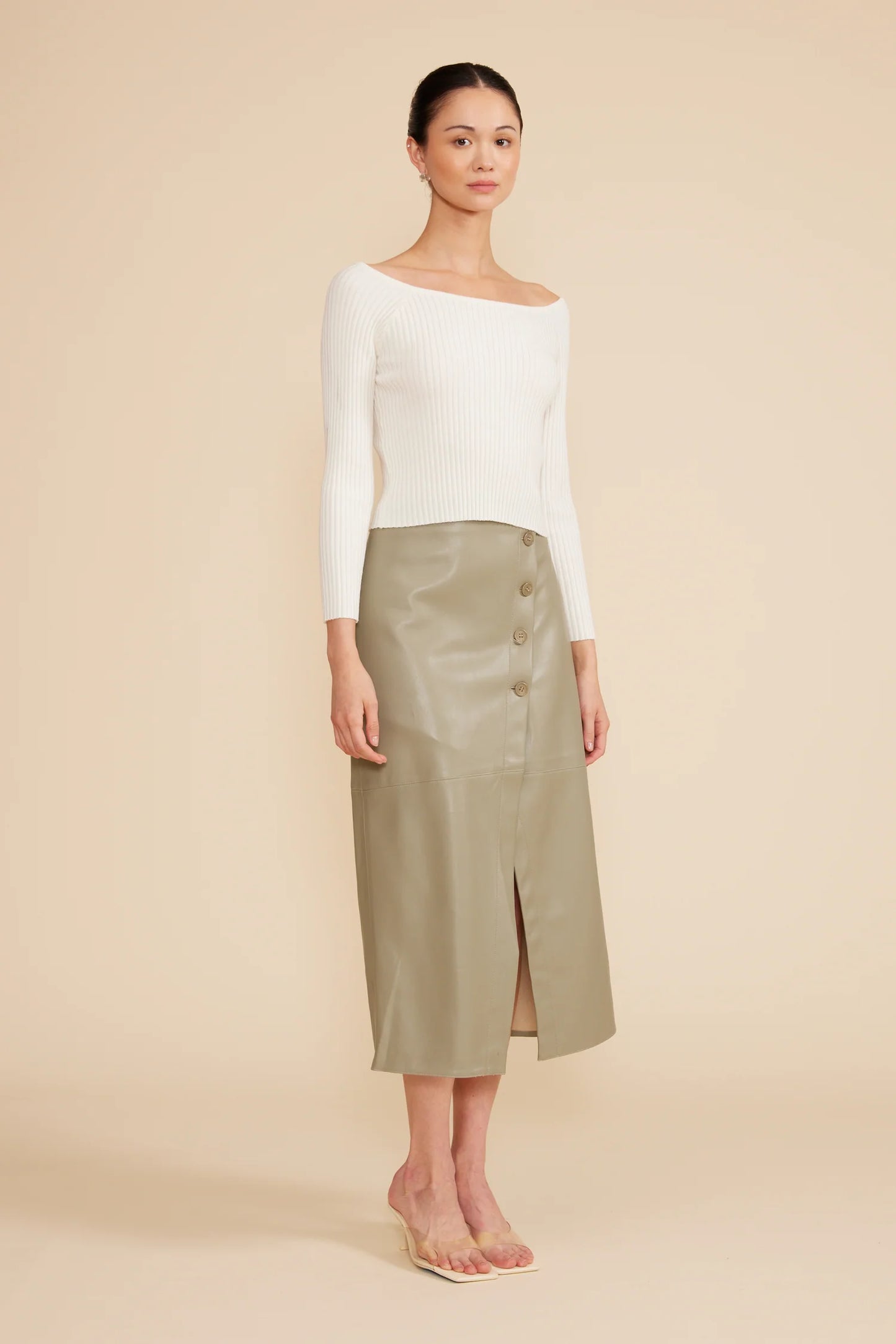 Lucy Paris Button Detail Skirt - Sage