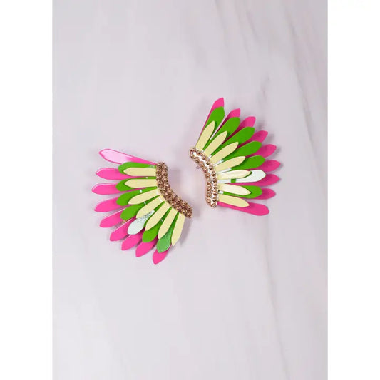 Fernie Metal Fan Earrings - Pink & Green