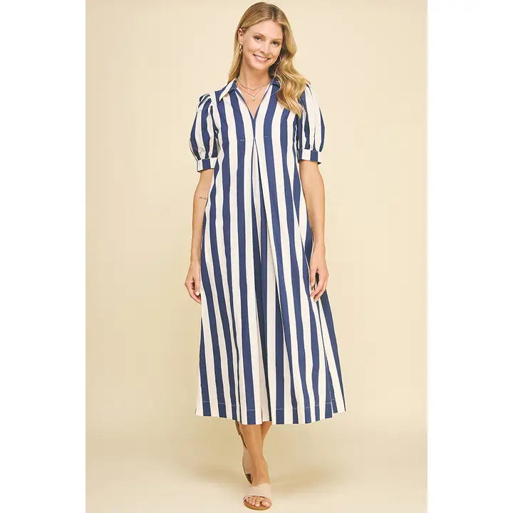 Pinch Navy Stripe V-Neck Maxi Dress