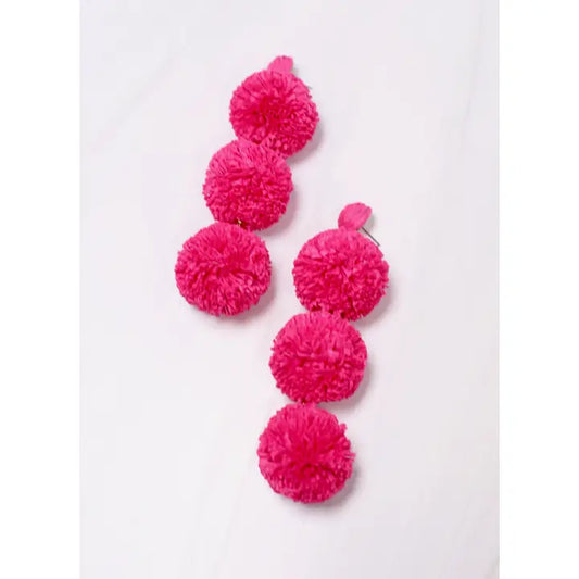 Buford Pom Pom Drop Earrings - Hot Pink