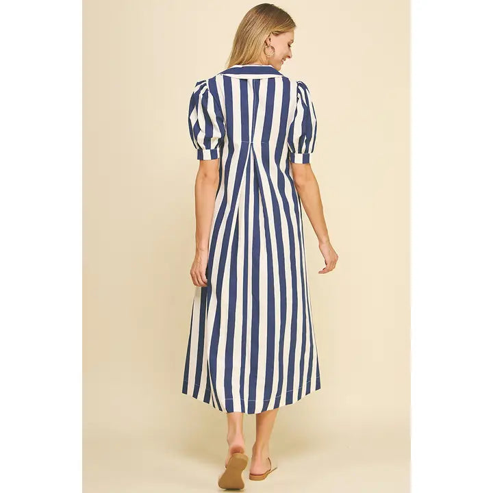 Pinch Navy Stripe V-Neck Maxi Dress