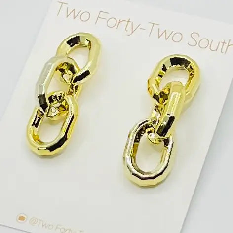 Two Forty-Two South Gold Link Dangle Earrings