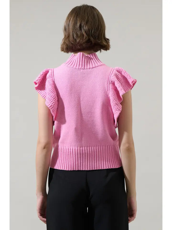 Sugarlips Ruffled Cropped Sweater - Pink