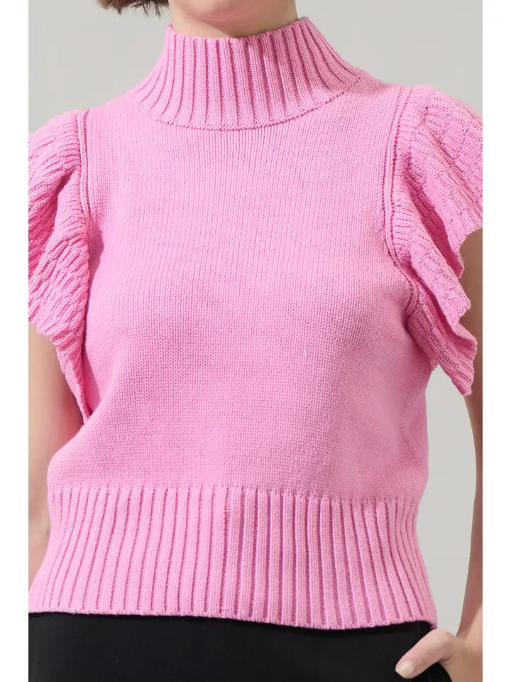 Sugarlips Ruffled Cropped Sweater - Pink