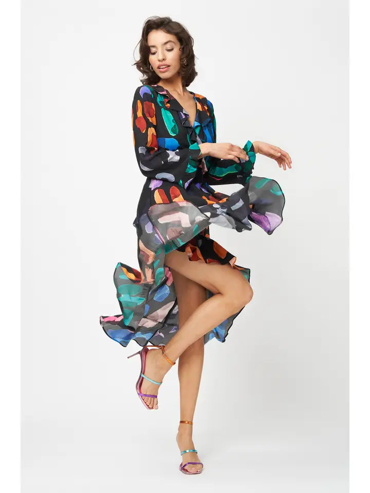 Fresha London Midi Abstract Wrap Dress