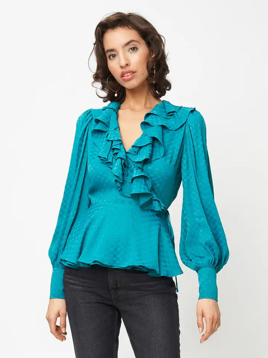 Fresha London Erin Teal Checkboard Blouse