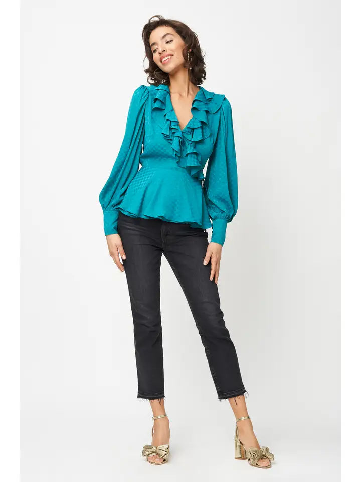 Fresha London Erin Teal Checkboard Blouse